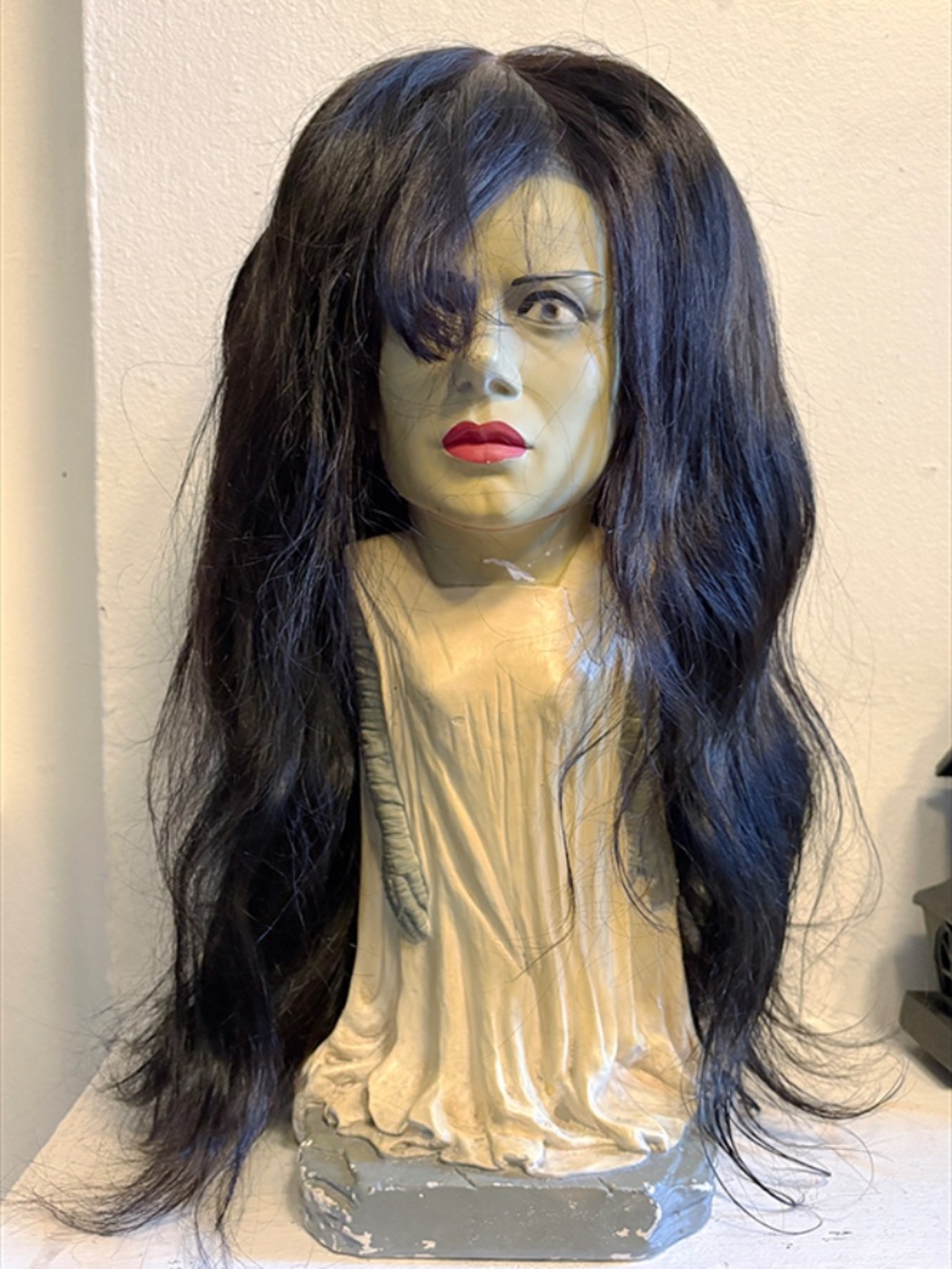 Alipearl Natural Black 16" Human Hair Wig w/ Kit : New, Wavy,  Bangs- Spec Below